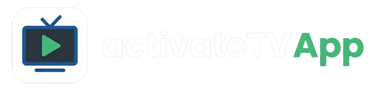Official logo of activateTVApp.com, featuring a TV icon with a play button and text, for global TV application activation.